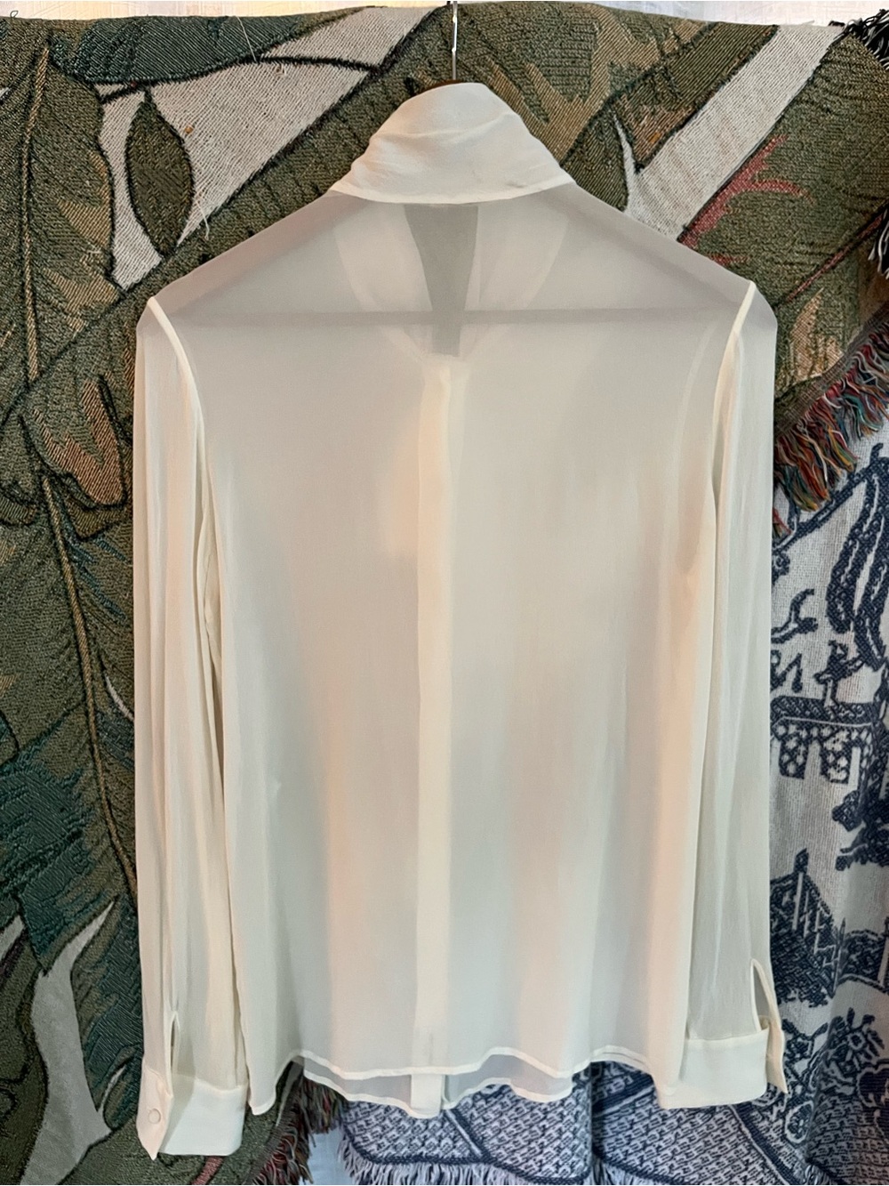 Saint Laurent Ivory Tie-Neck Sheer Blouse - Picture 7 of 14